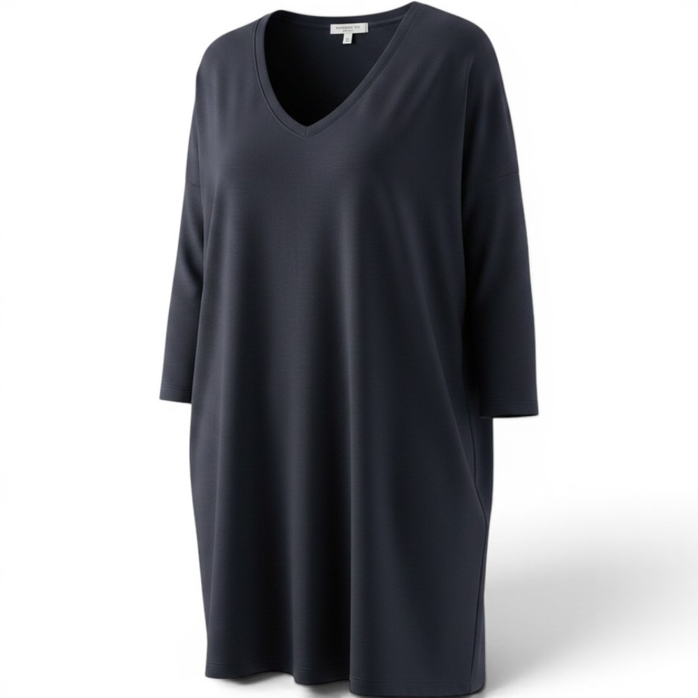 Emerson Fry New York Black U-Neck 3/4 Sleeve Shift Dress Small Scuba Knit USA